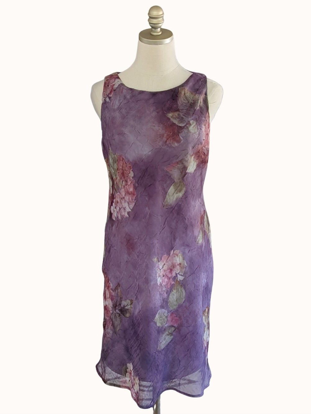 Vintage Y2K Whimsigoth Purple Floral Sleeveless Midi Shift Dress size 9/10
